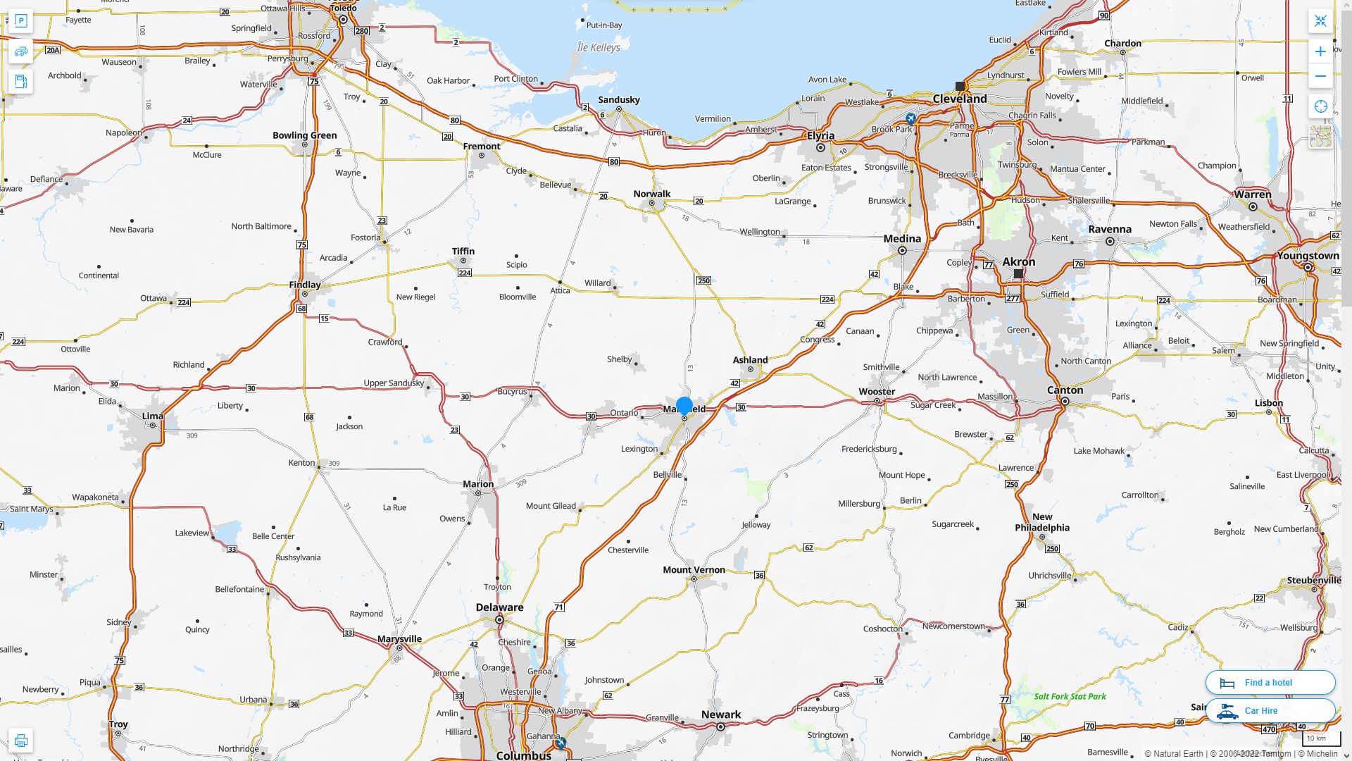 Mansfield Ohio Highway and Road Map